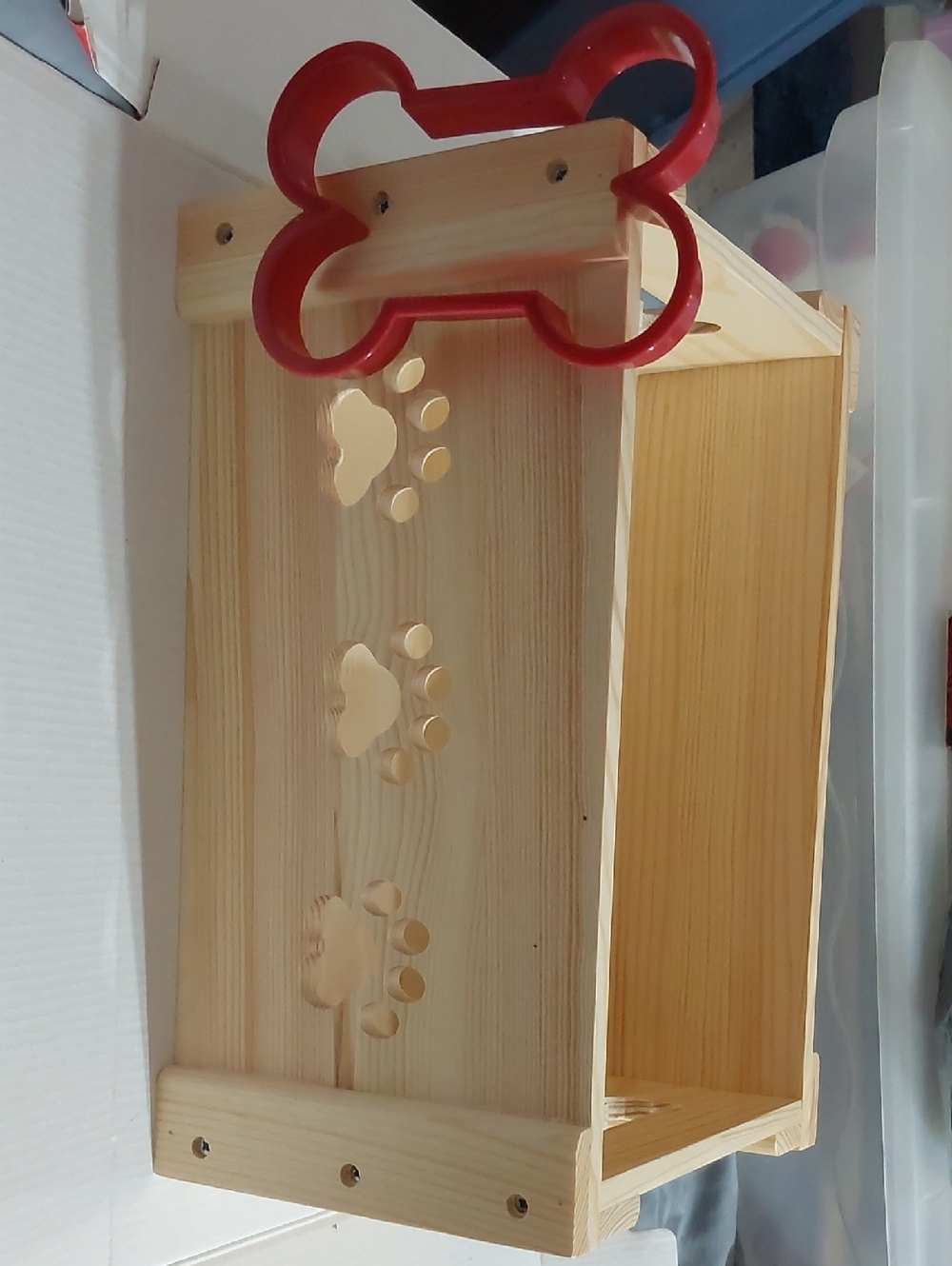 Wooden Pet Storage / Toy Box with Red Bone Cookie Cutter